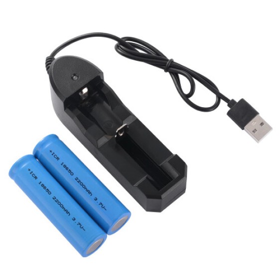 2x Baterai Isi Ulang 18650 2200mAh untuk Lampu Senter + Charger USB DC5V